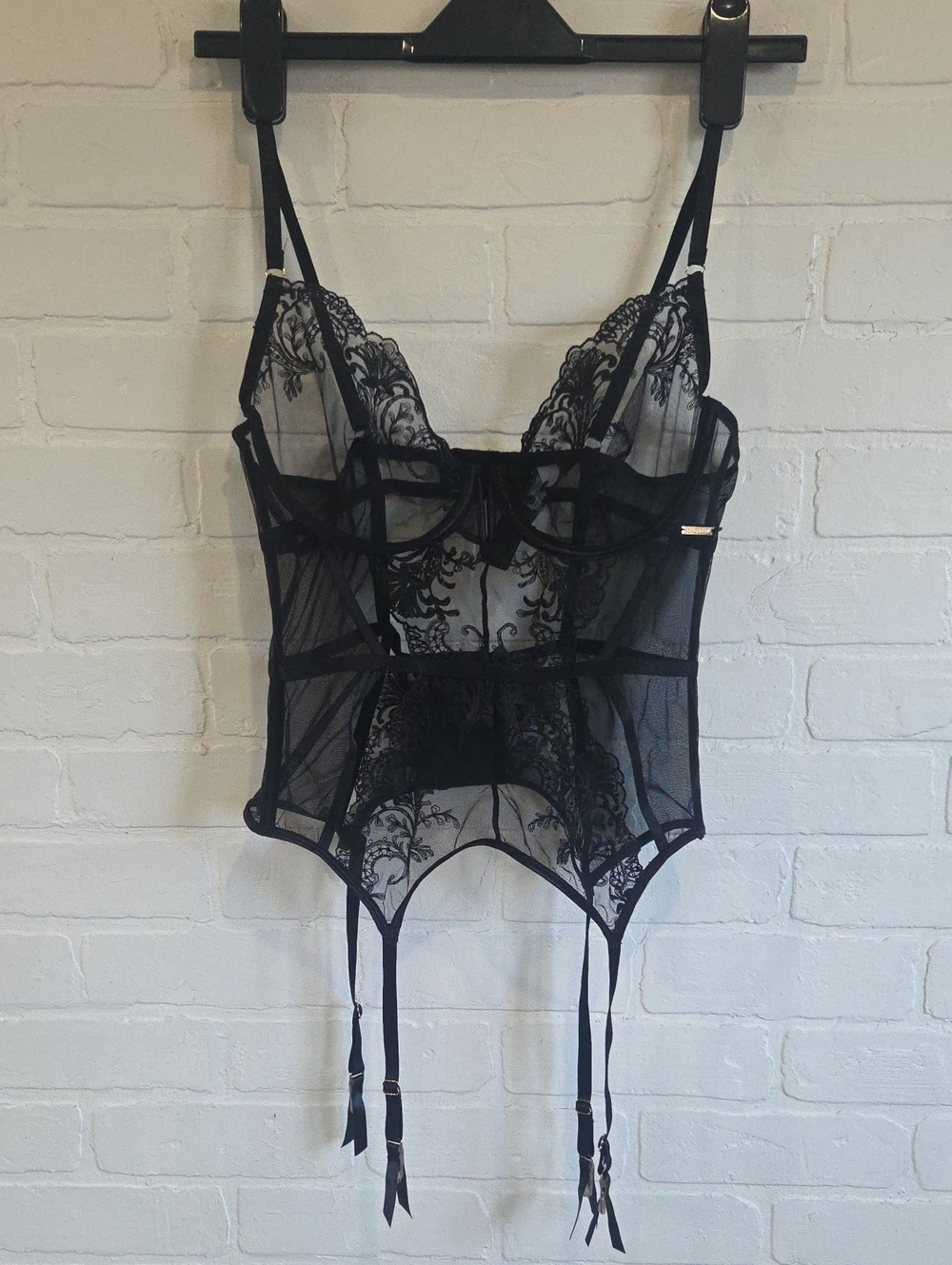 Bluebella Black Sheer Lace Bustier with Garter Straps